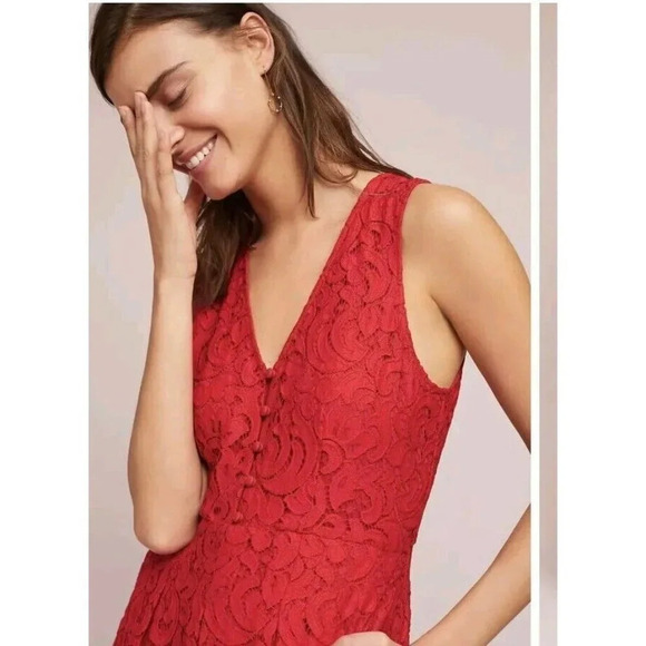 Anthropologie Moulinette Soeurs 4 Jaeda Red Floral Lace Wide-Leg Jumpsuit Crop - Picture 6 of 16